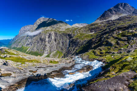 Trollstigen or Trolls Path is a serpentine mountain road in Rauma Municipality in Norwayの写真素材