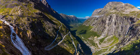 Trollstigen or Trolls Path is a serpentine mountain road in Rauma Municipality in Norwayの写真素材