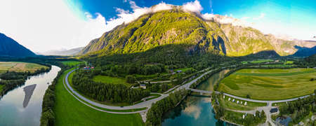 Rauma river valley near Soggebru camping, Norwayの写真素材