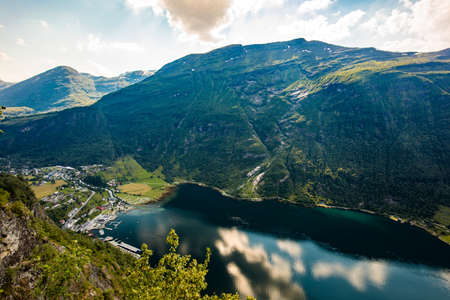 Panoramic and drone landscape of Geiranger fjords, Geirangerfjord, Norway.の写真素材