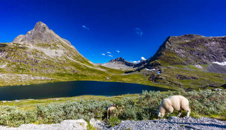 Trollstigen or Trolls Path is a serpentine mountain road in Rauma Municipality in Norwayの写真素材