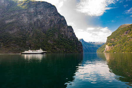 Panoramic and drone landscape of Geiranger fjords, Geirangerfjord, Norway.の写真素材