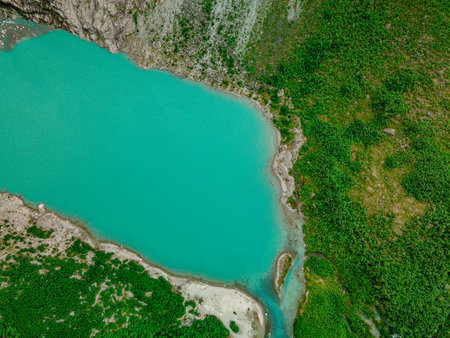 Briksdalsbreen is a glacier arm of Jostedalsbreen, and a lake, Briksdalsbre, Norwayの写真素材