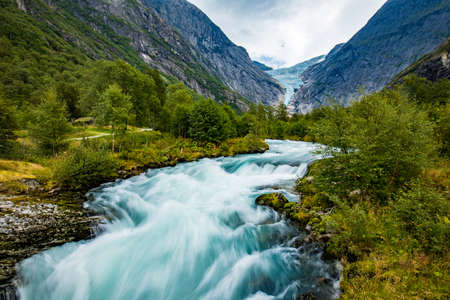 Briksdalsbreen is a glacier arm of Jostedalsbreen, and a lake, Briksdalsbre, Norwayの写真素材