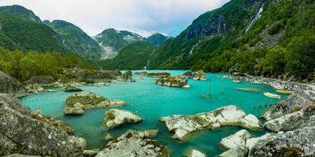 Norway Sunndal Hardangerfjord Bondhusvatnet Glacier Lake Bondhusbreen Glacierの写真素材
