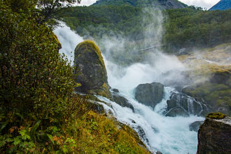 Briksdalsbreen is a glacier arm of Jostedalsbreen, and a lake, Briksdalsbre, Norwayの写真素材