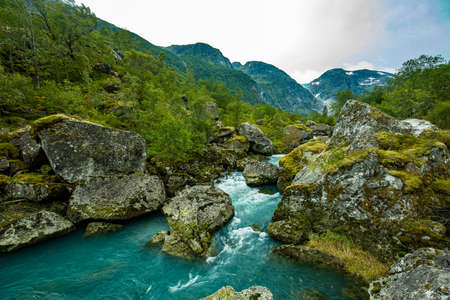 Norway Sunndal Hardangerfjord Bondhusvatnet Glacier Lake Bondhusbreen Glacierの写真素材