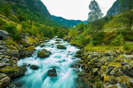 Norway Sunndal Hardangerfjord Bondhusvatnet Glacier Lake Bondhusbreen Glacierの写真素材