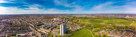Aerial view of London residential streets, Hackney, UKの写真素材