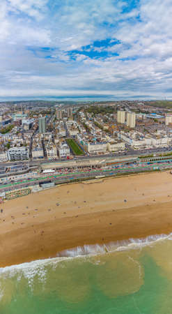 Brighton Pier, UK - Aerial panoramic view on sunny dayの写真素材