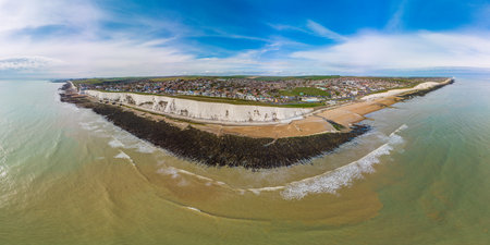 Areal drone panoramic view of the Saltdean and Rottingdean Beach, Brightonの写真素材