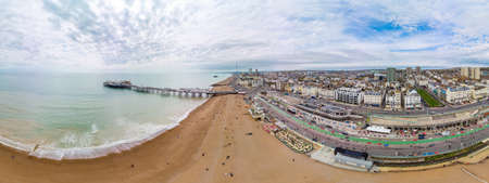 Brighton Pier, UK - Aerial panoramic view on sunny dayの写真素材