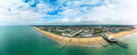 Panoramic aerial done view of Bognor Regis beach, West Sussex, England UKの写真素材
