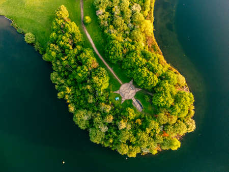Panoramic drone aerial view of Manvers Lake, Rotherham, South Yorkshire, Wath upon Dearneの写真素材