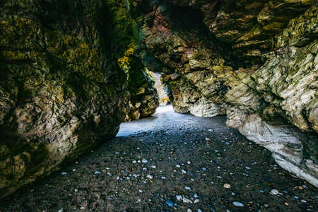 Sunny Cliffs and beach at Blackhall Rocks and Cromdon Dene Beachの写真素材