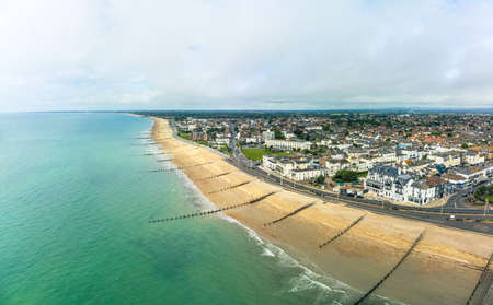 Panoramic aerial done view of Bognor Regis beach, West Sussex, England UKの写真素材