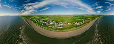 Aerial drone view of Allonby village beach in Allerdale district in Cumbria, UKの写真素材