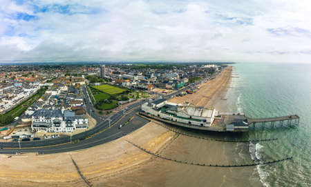Panoramic aerial done view of Bognor Regis beach, West Sussex, England UKの写真素材