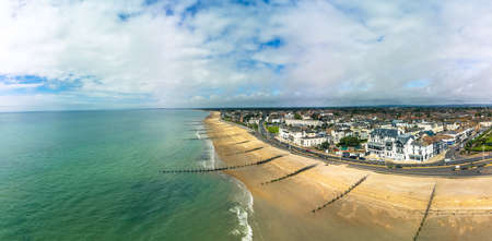 Panoramic aerial done view of Bognor Regis beach, West Sussex, England UKの写真素材