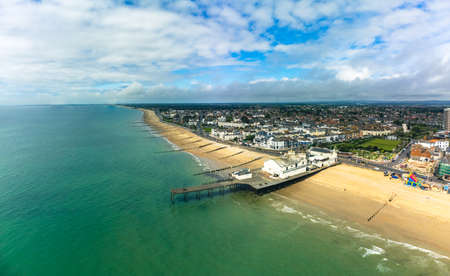 Panoramic aerial done view of Bognor Regis beach, West Sussex, England UKの写真素材