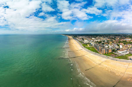 Panoramic aerial done view of Bognor Regis beach, West Sussex, England UKの写真素材