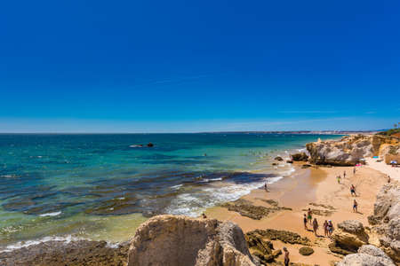 Panoramic aerial view of Praia Da Gale, Gale beach, near Albufeira and Armacao De Pera, Algarve, Portugalの写真素材