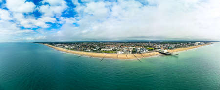 Panoramic aerial done view of Bognor Regis beach, West Sussex, England UKの写真素材