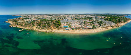 Aerial drone panoramas of Oura beach (Praia da Oura). Albufeira, Algarve, Portugalの写真素材