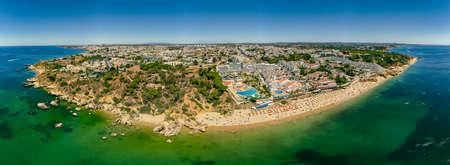 Aerial drone panoramas of Oura beach (Praia da Oura). Albufeira, Algarve, Portugalの写真素材