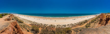 Aerial drone beach view of Vilamoura and Praia de Falesia, Algarve, Portugalの写真素材