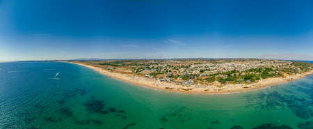 Panoramic aerial view of Praia Da Gale, Gale beach, near Albufeira and Armacao De Pera, Algarve, Portugalの写真素材