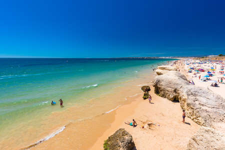 Panoramic aerial view of Praia Da Gale, Gale beach, near Albufeira and Armacao De Pera, Algarve, Portugalの写真素材