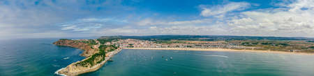 Aerial view over the village and bay of SÃ£o Martinho do Porto, west Portugalの写真素材