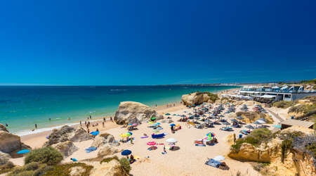 Panoramic aerial view of Praia Da Gale, Gale beach, near Albufeira and Armacao De Pera, Algarve, Portugalの写真素材