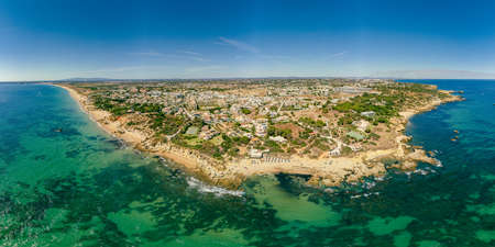 Panoramic aerial view of Praia Da Gale, Gale beach, near Albufeira and Armacao De Pera, Algarve, Portugalの写真素材