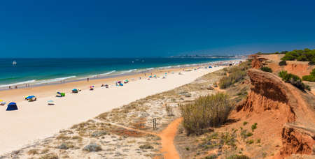 Aerial drone beach view of Vilamoura and Praia de Falesia, Algarve, Portugalの写真素材