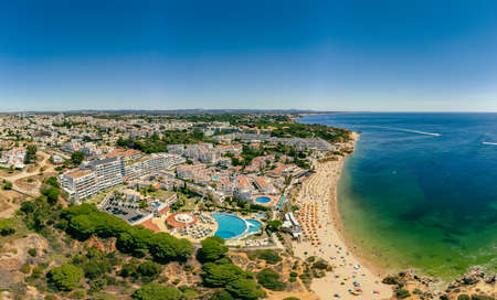 Aerial drone panoramas of Oura beach (Praia da Oura). Albufeira, Algarve, Portugalの写真素材
