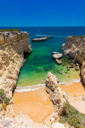 Aerial drone view of the Albandeira Beach (Praia da Albandeira) in Lagoa, Algarve, Portugalの写真素材