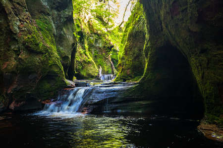 Devilâs Pulpit gorge, near Glasgow, Scotland, UKの写真素材