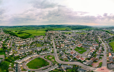 Aerial of Stirling suburb area near Robert Bruce Monument, UK, Scotlandのeditorial素材