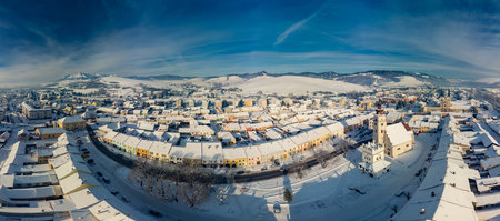Aerial panorama of the of Podolinec town in winter, Slovakia, near High Tatrasの写真素材