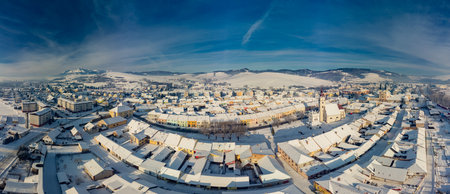 Aerial panorama of the of Podolinec town in winter, Slovakia, near High Tatrasの写真素材