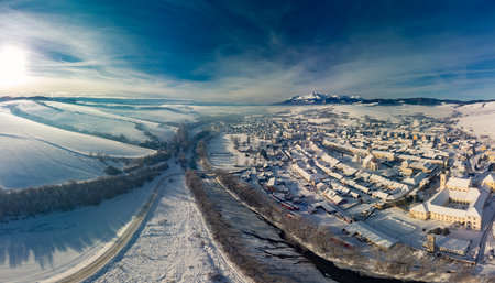 Aerial panorama of the of Podolinec town in winter, Slovakia, near High Tatrasの写真素材