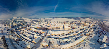 Aerial panorama of the of Podolinec town in winter, Slovakia, near High Tatrasの写真素材