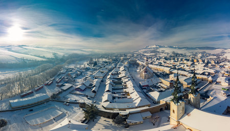Aerial panorama of the of Podolinec town in winter, Slovakia, near High Tatrasの写真素材
