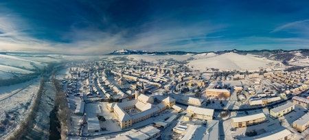 Aerial panorama of the of Podolinec town in winter, Slovakia, near High Tatrasの写真素材
