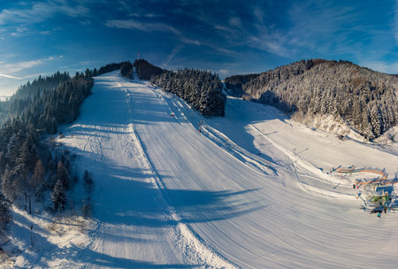 Panoramic aerial winter view of the ski center Vysne Ruzbachy, Slovakiaの写真素材