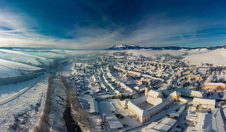 Aerial panorama of the of Podolinec town in winter, Slovakia, near High Tatrasの写真素材