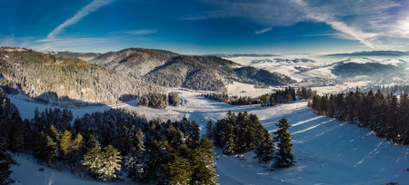 Panoramic aerial winter view of the ski center Vysne Ruzbachy, Slovakiaの写真素材