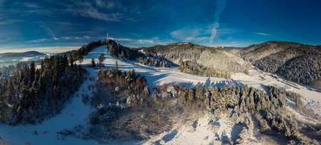Panoramic aerial winter view of the ski center Vysne Ruzbachy, Slovakiaの写真素材